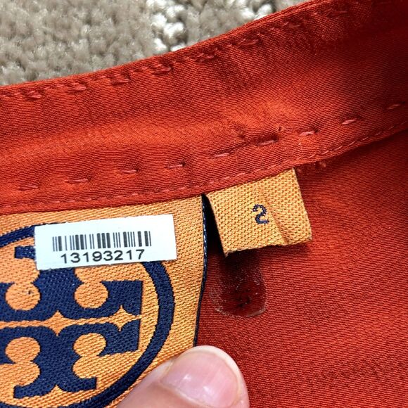 TORY BURCH Silk Blouse Women's Size 2 Orange Career Office Work V-Neck *READ* - Picture 8 of 14